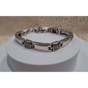 Vintage Brighton Tribeca Silver-tone Rectangle Hollow Scrolled Square Link Brace